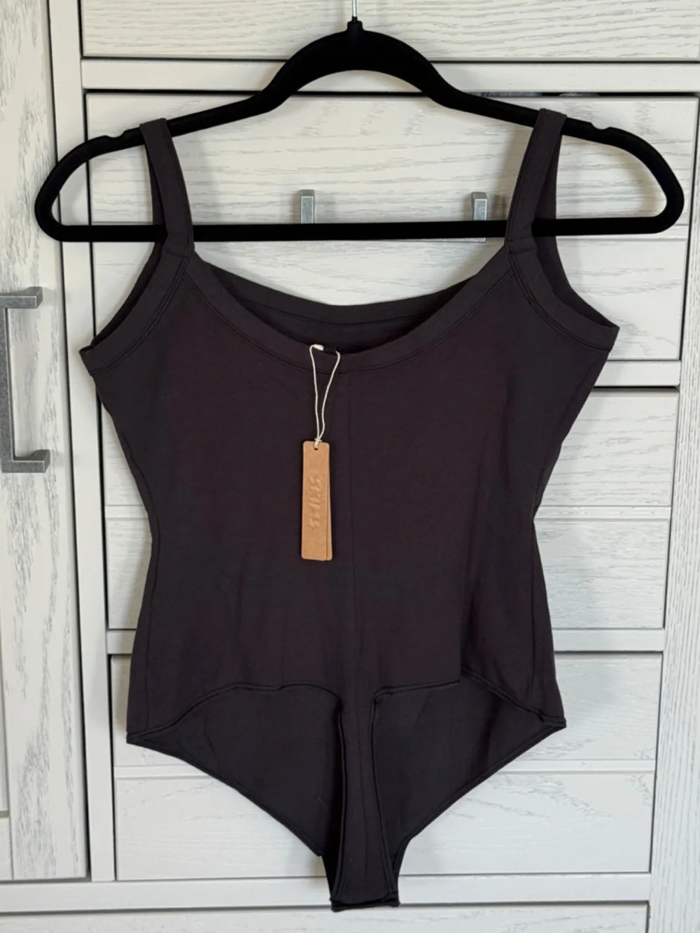 NWT SKIMS Cotton Jersey Scoop Neck Bodysuit | Soot | Size L